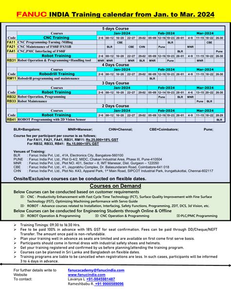 cnc machine maintenance training bangalore|FANUC INDIA Training calendar from Jan. to Jun.